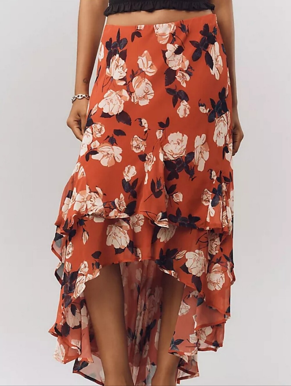 NWT Maeve Floral High Low Ruffle Skirt
